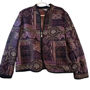 Preswick & Moore Women 1X Purple Tapestry Patchwork Zip Jacket Woven 1B05695X